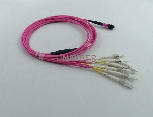 8 Fibers MPO to LC UPC Duplex Breakout Patch Cord Multimode OM4 Magenta 1m (3ft)
