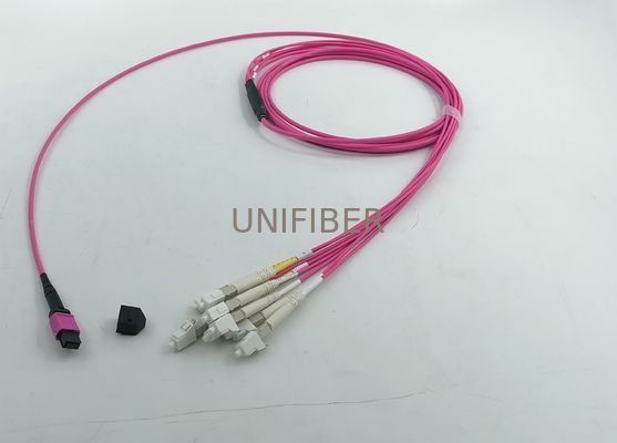 8 Fibers MPO to LC UPC Duplex Breakout Patch Cord Multimode OM4 Magenta 1m (3ft)