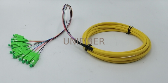 1.5M SC/APC 12 fibra óptica de apoyo de las colillas OS2 Modo único G657A2 Bend Insensitive Riser (OFNR) 0,9mm Amarillo