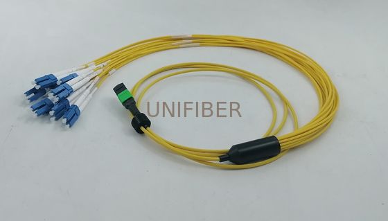 16 fibras MPO-16 APC (Femina) a 8 LC UPC Breakout Patch Cord para conexión de 800G a 8x100G